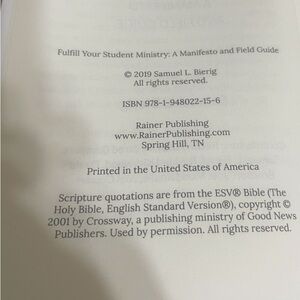 Fulfill Your Student Ministry A Manifesto And Field Guide- Samuel Bierig